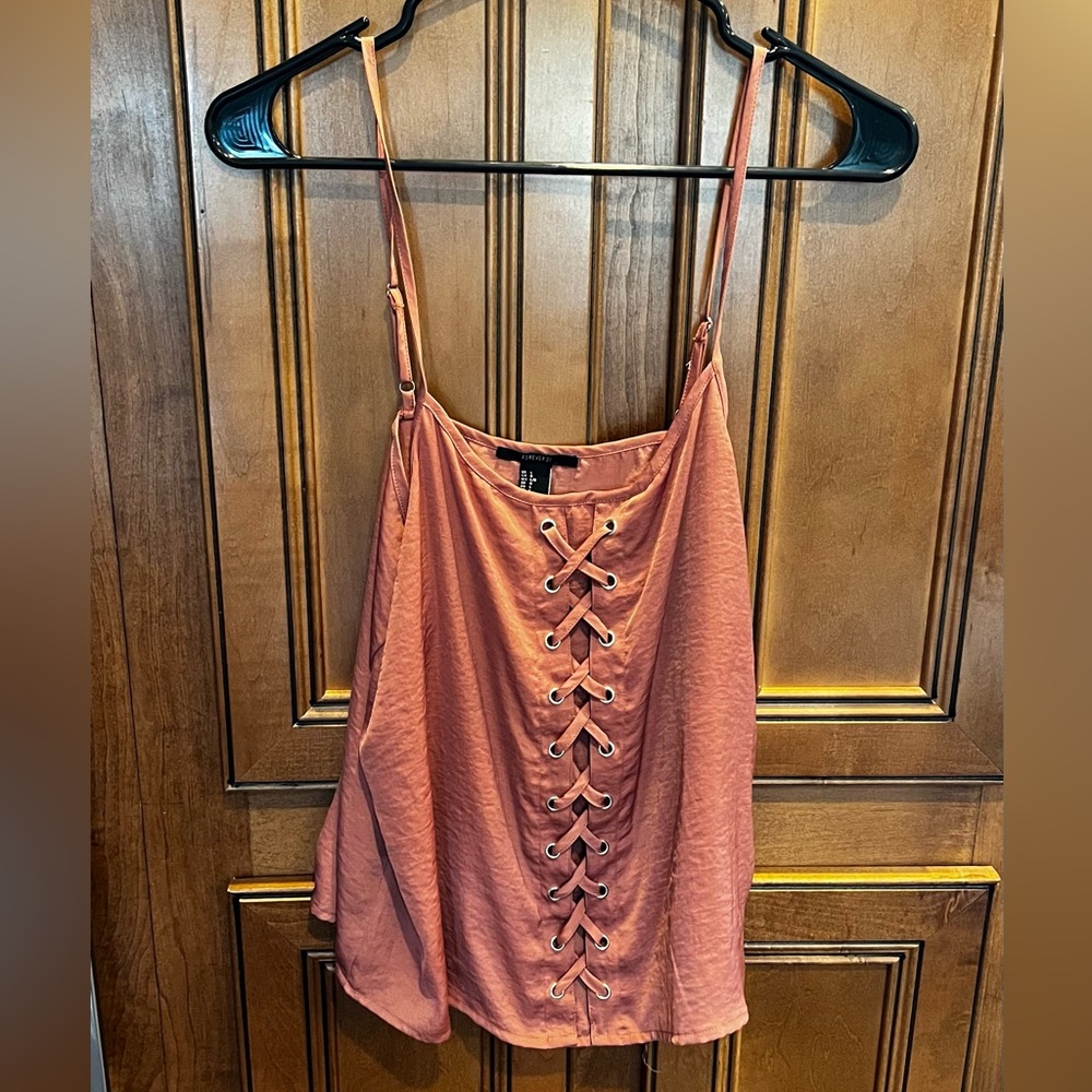 Forever 21 Silk Tie Up Crop Top Size Large